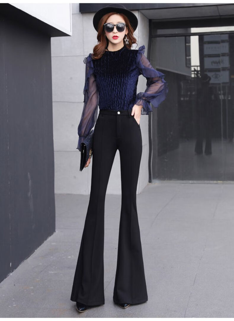 秋冬季大喇叭裤大甩裤大喇叭高腰鱼尾女裤秋季微喇秋冬加绒春秋加长高