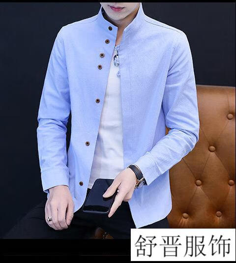 男士夏季休闲长袖衬衫薄款男士夏天薄款长袖衬衫款文艺范长袖衬衫男中