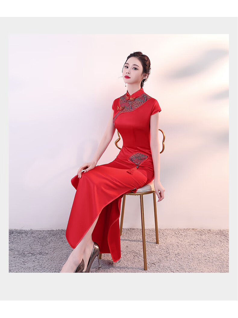 迎宾旗袍礼仪小姐服长款走秀礼仪女迎宾服装服颁奖礼服高端演出服女