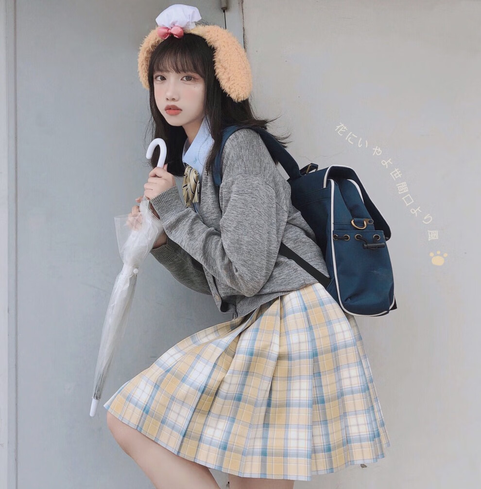 【高品质】胡桃木jk【柯基游泳】12日8点上新 黄格蓝线原创jk制服格裙