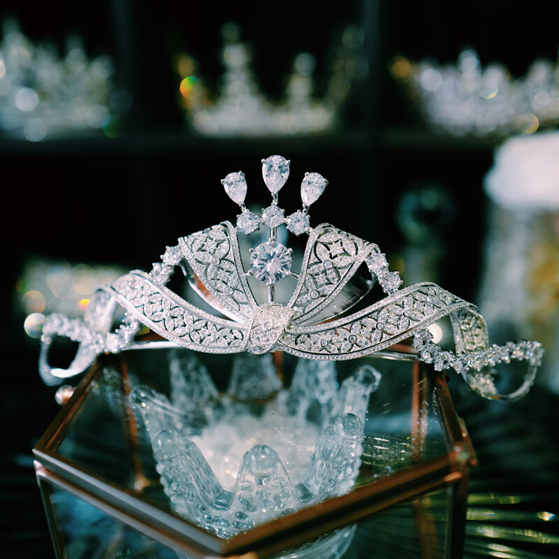 欧美复古宝石公主皇冠大气新娘结婚生日成年礼王冠定制款银色