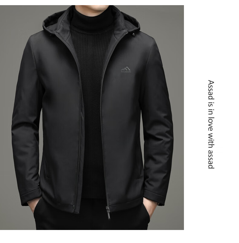 皮尔卡丹棉服男冬季翻领高端蚕丝中老年连帽棉衣男爸爸装夹克外套针织