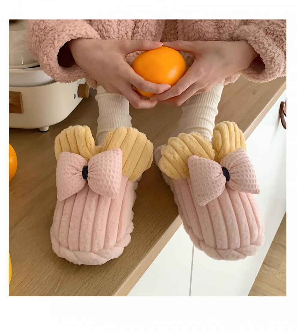 佐菲黛 月子鞋秋冬细细条 少女心ins可爱蝴蝶结棉拖鞋女冬网红时尚