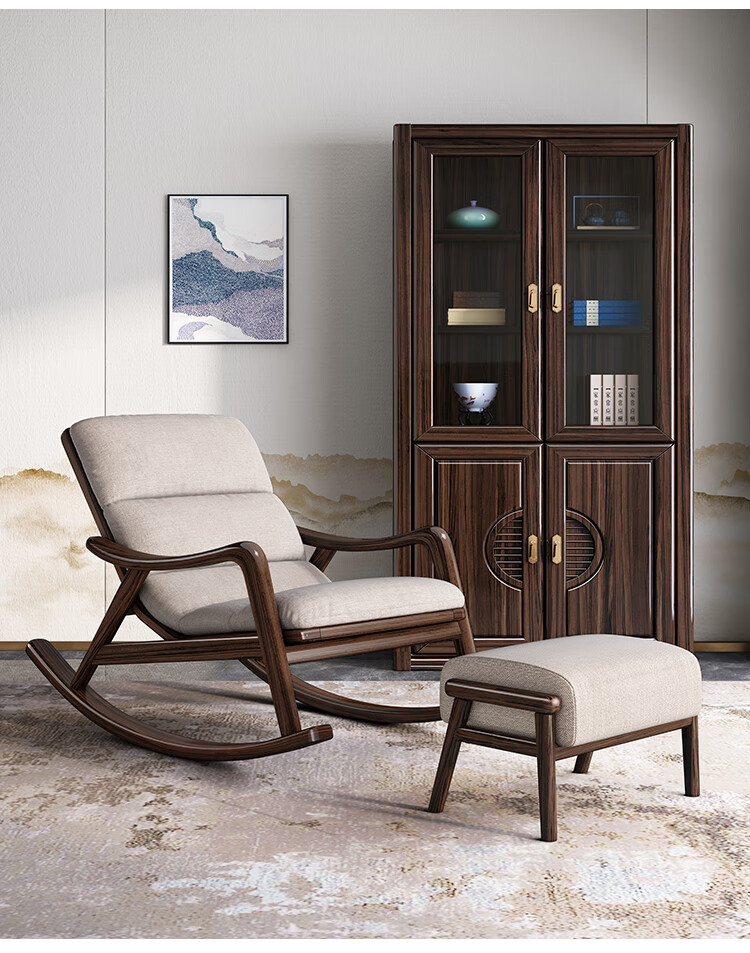 乌金木摇椅 新中式实木摇摇椅乌金木懒人沙发单人椅子躺椅家用阳台