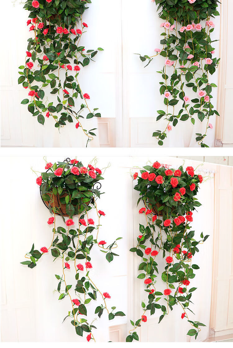 可狄仿真玫瑰花藤条假花吊兰装饰花塑料花藤蔷薇客厅阳台壁挂藤蔓套装