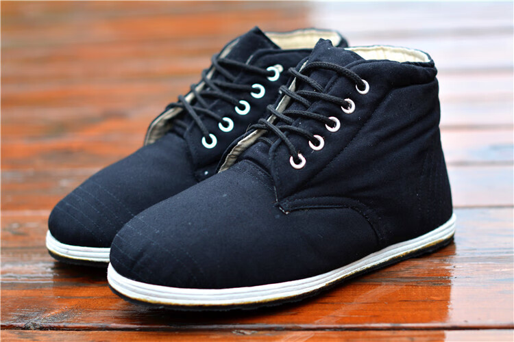 老式棉鞋男高帮黑色工装传统布壳底劳保老布鞋大号464748码 高帮系带
