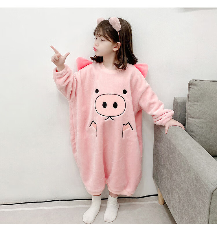 笑眯猫儿童连体睡衣秋冬加绒加厚女童男童小学生女孩珊瑚绒睡裙冬季