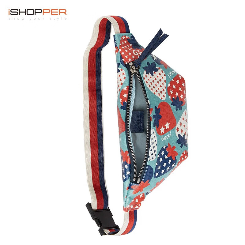 gucci古驰女包儿童包拉链印花腰包 urian 4352草莓印花预售【图片