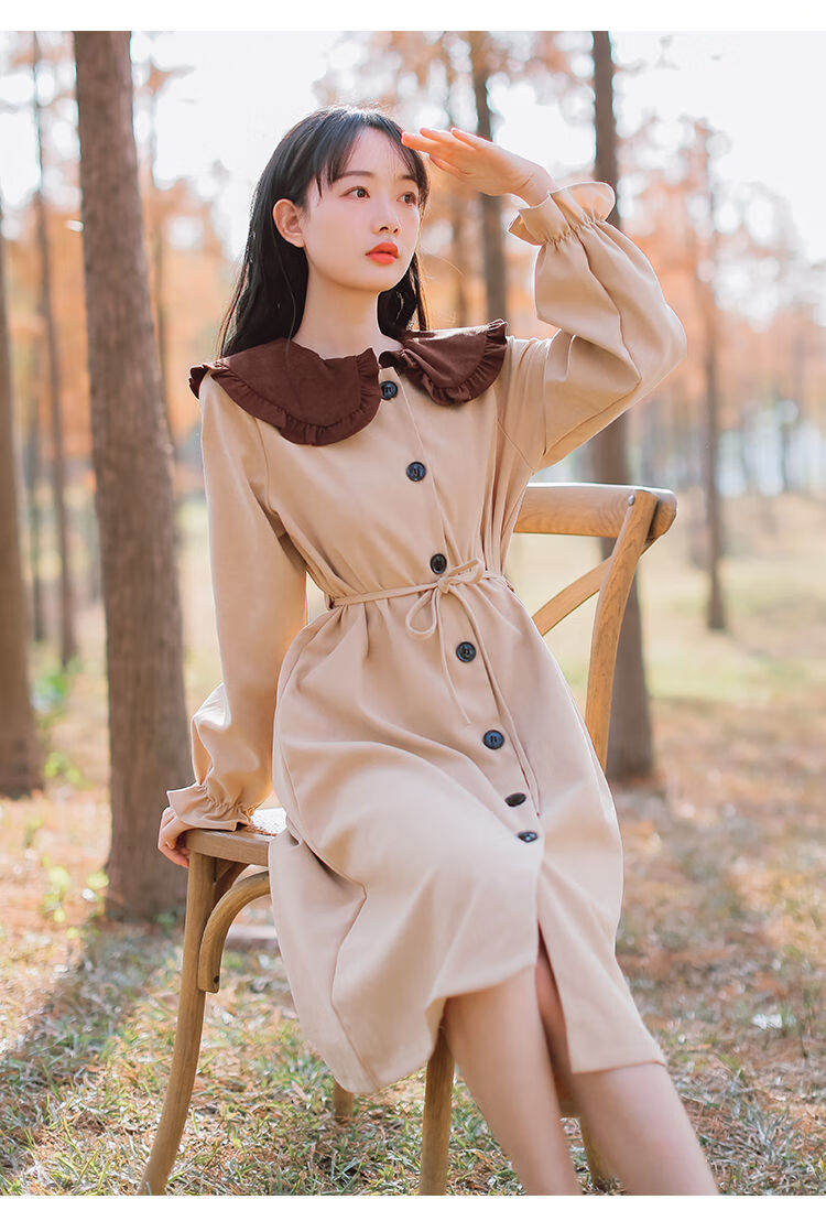 2020新款女装法式少女小个子学生连衣裙秋冬季复古仙气森系灯芯绒裙子