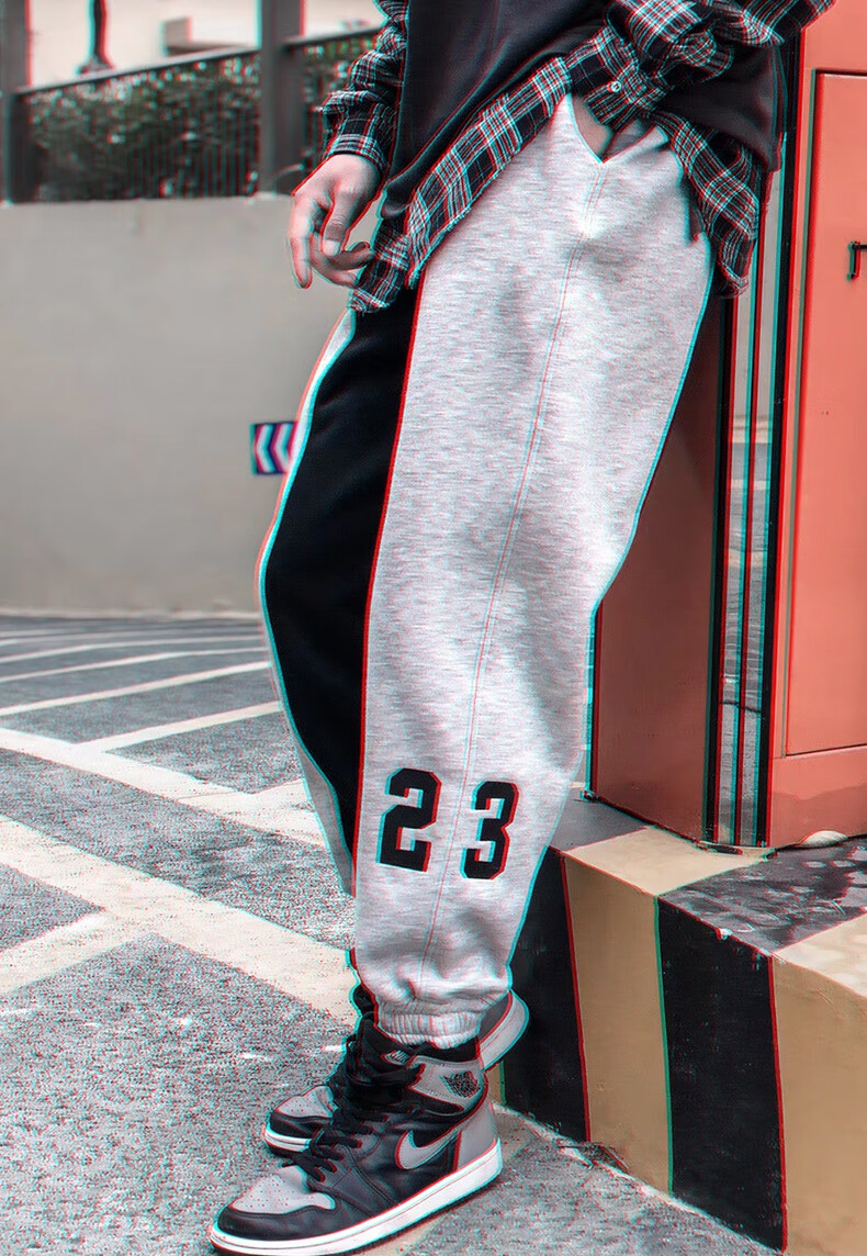 guijiaoer阴阳鸳鸯束脚裤男士宽松运动休闲工装裤九分长裤子男新款