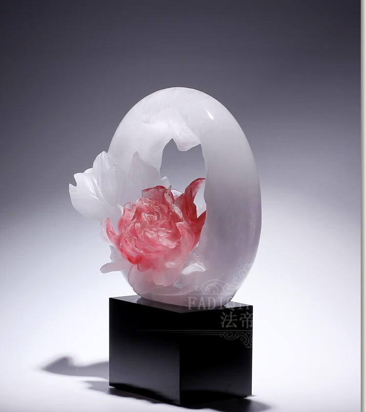 法帝旗轻奢品牌结婚礼品琉璃牡丹花艺术品摆件粉烧办公室客厅婚房桌面