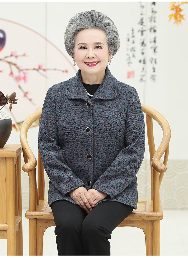 老太太老人春秋衣服女老年婆婆衣服w09蓝色上衣春秋裤子xl建议80100斤