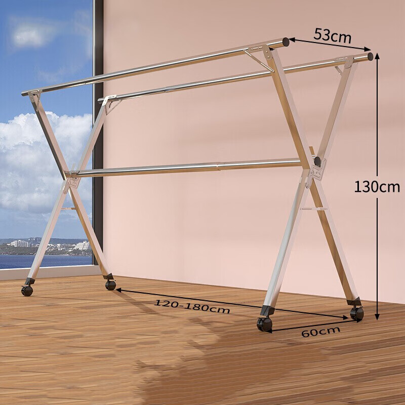 深栀晾衣架不锈钢落地折叠室内阳台凉衣架晒被子神器双杆式伸缩杆双杆