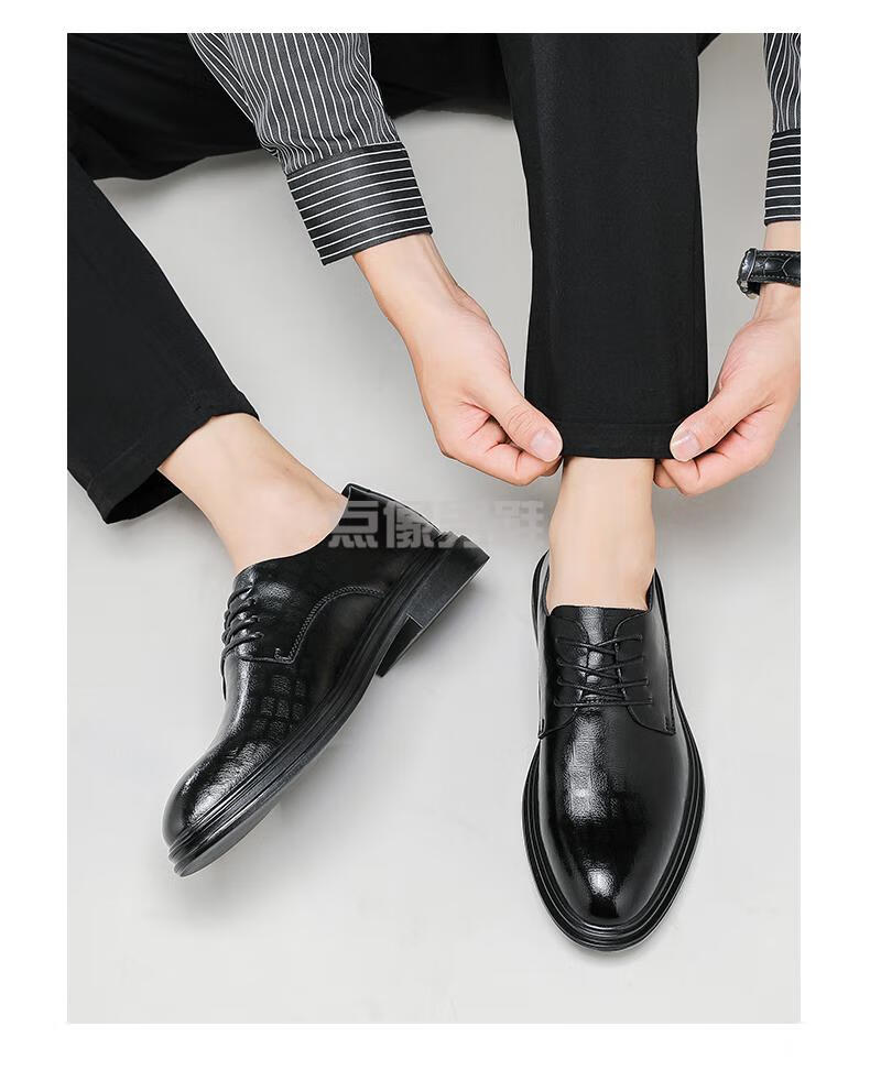 加肥加大码商务正装皮鞋西装男鞋男士伴郎黑色新郎秋冬加绒保暖休闲