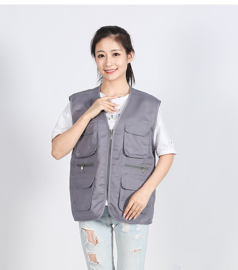 志愿者马甲定制印logo摄影导演记者工作服定做印字多口袋马夹订做灰色