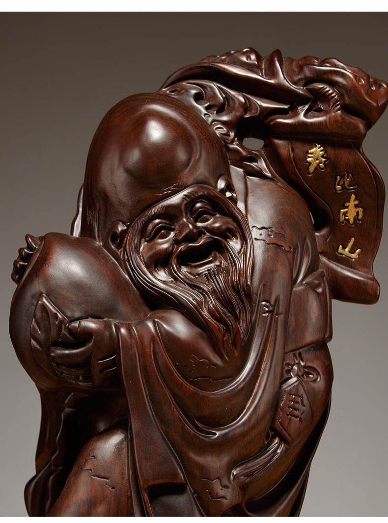 千可实木红木摆件新店公司开业乔迁之喜礼品办公室老板木雕寿星公寿