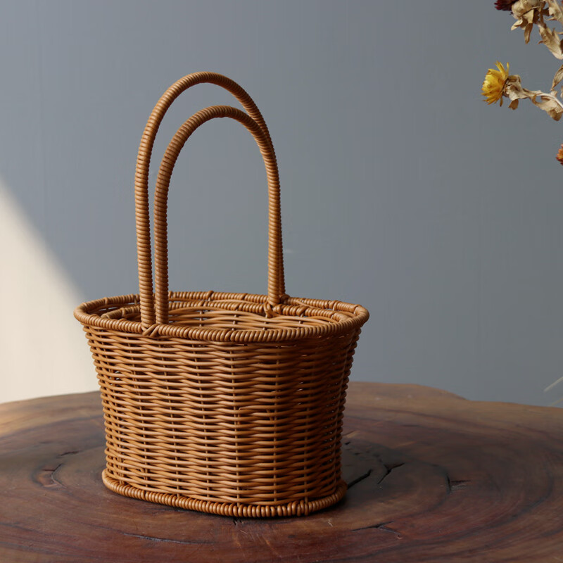 藤筐编织篮藤条筐 田园风系列藤编手提篮 塑料藤仿藤手工编织花篮