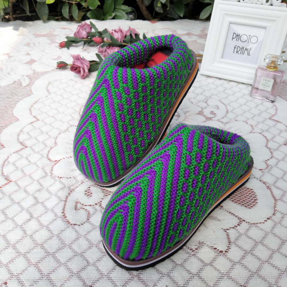 结婚拖鞋情侣红拖鞋毛线拖鞋手工毛线棉鞋冬季防滑加厚保暖男女结婚