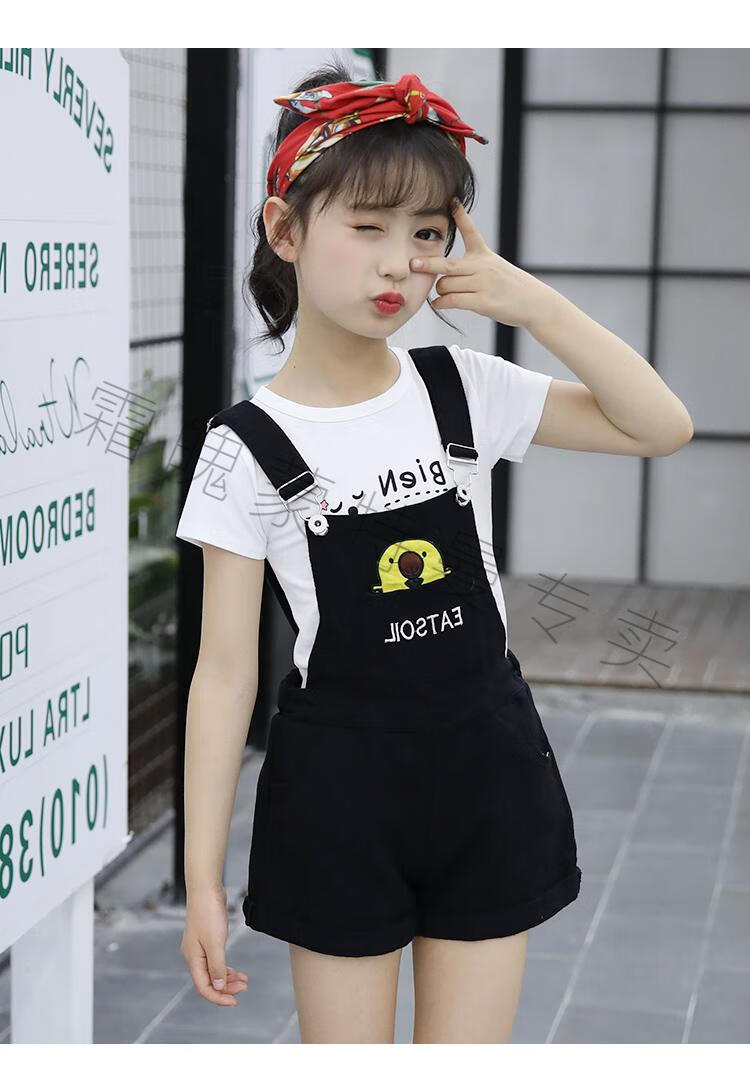 童装女童夏季休闲背带裤套装小女孩吊带裤韩版时尚小学生两件套612岁