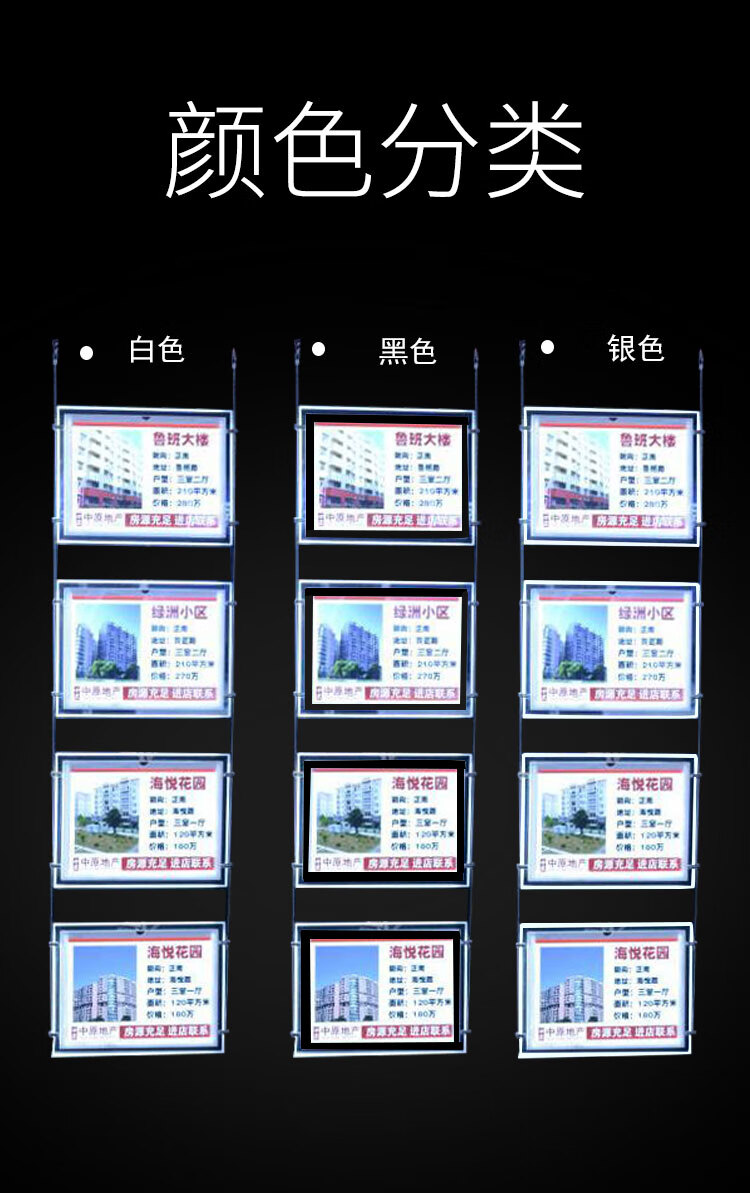 中介房源展示牌a4信息水牌led水晶灯箱悬挂发光广告牌房产橱窗贴 钢丝