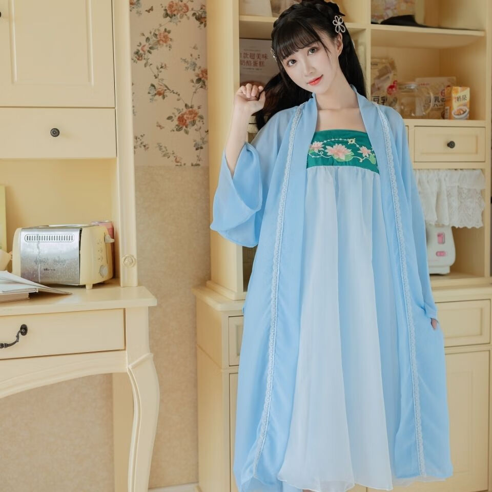 汉服睡衣女夏季薄款宫廷古风中国风寝衣甜美仙女士居家服宽松大码吊带