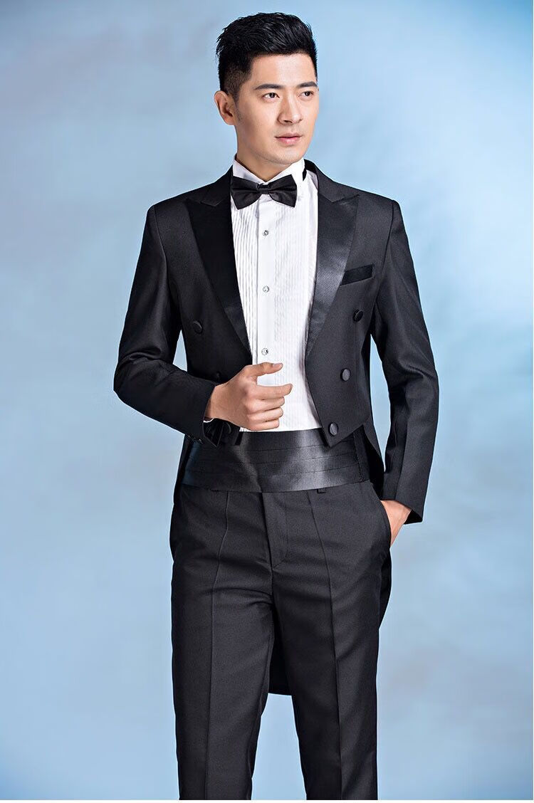 蜜丹丽燕尾服男礼服男式西服套装黑色燕尾服白色大合唱指挥服歌手主持