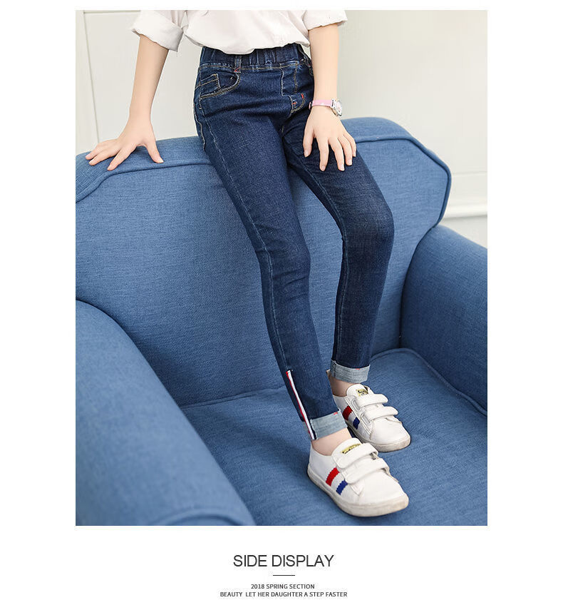 儿童牛仔裤女2021新款洋气女童大童春秋裤子女孩一体绒秋冬长裤厚 浅