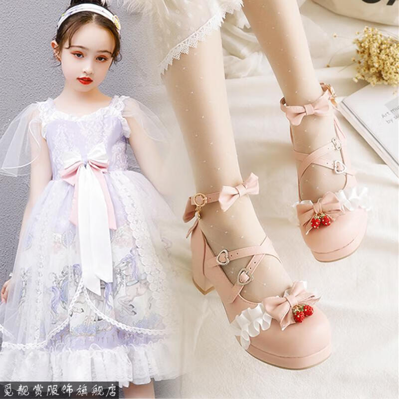 jk鞋子小女孩洛丽塔鞋子儿童日系可爱小高跟女公主小学生中大童软妹