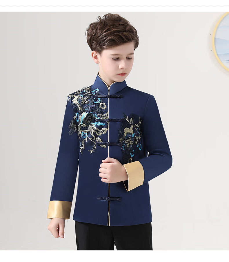 迪士尼disney小孩穿的儿童唐装汉服男童礼服复古中山装演出服中国风