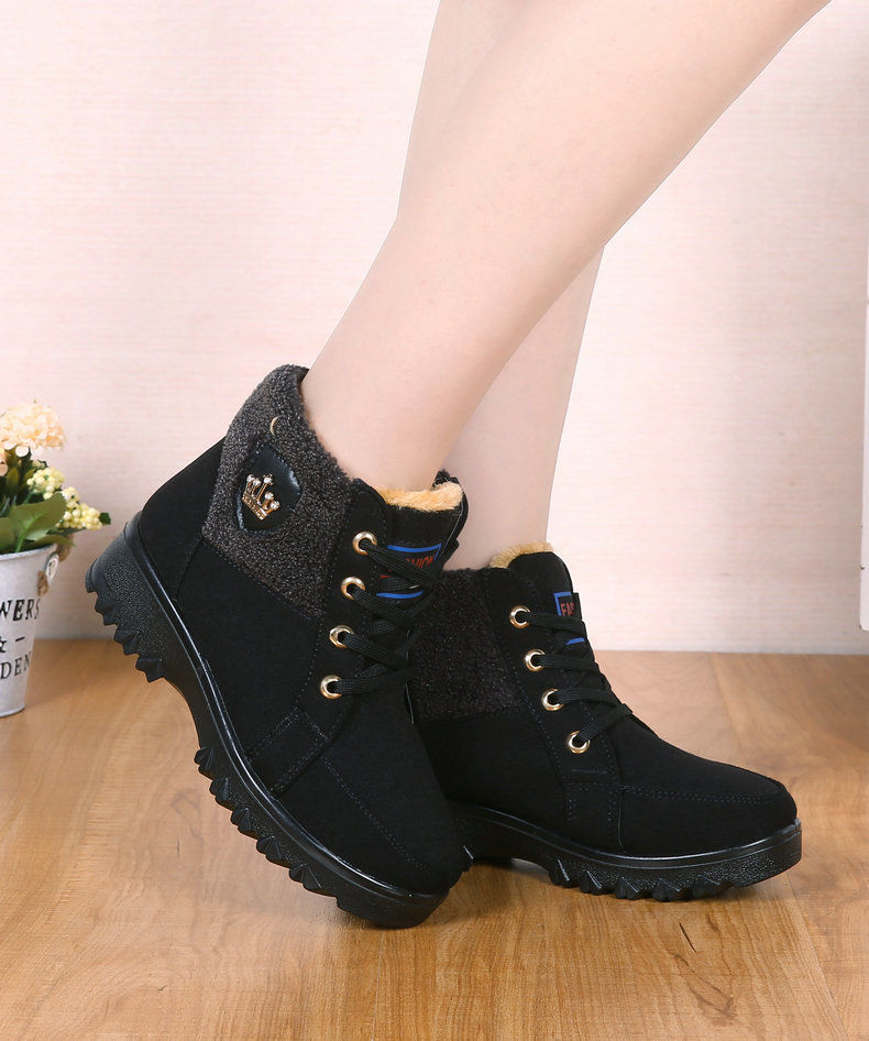 kiteku冬季女鞋老北京布鞋女棉鞋中老年加绒保暖妈妈棉靴防滑雪地靴大