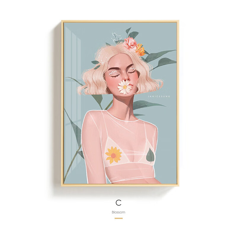 美女人物装饰画北欧现代手绘餐厅玄关酒店酒吧休闲吧服装店铺挂画02