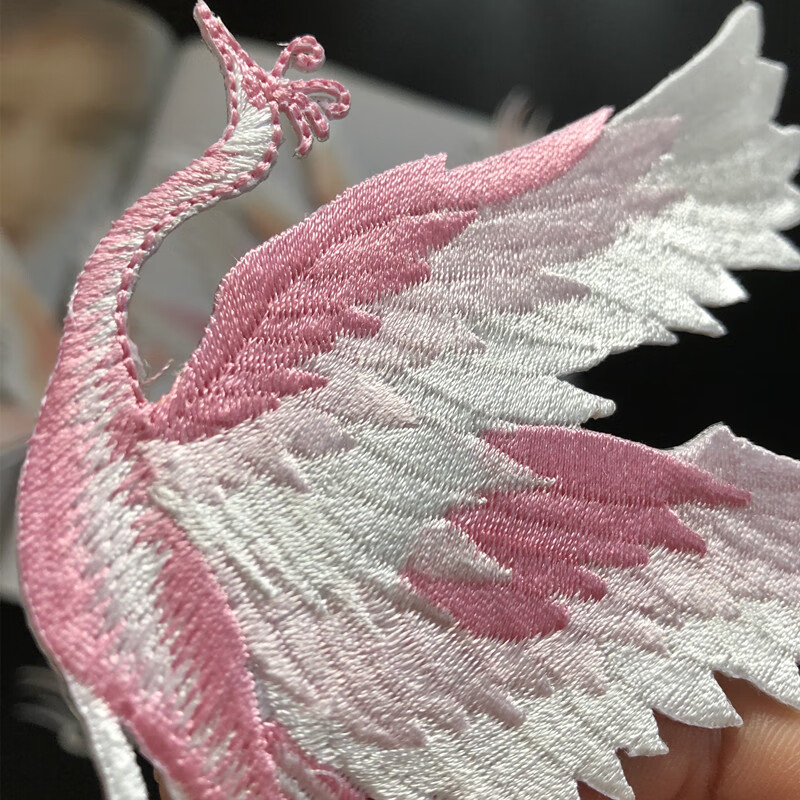古凤凰刺绣布贴花一对补丁洞衣服装饰辅料背胶手工diy粉色左1