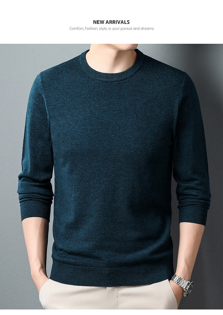 保罗官方】高档品牌男装圆领羊毛衫男款2022秋精纺色全羊毛男士羊绒衫