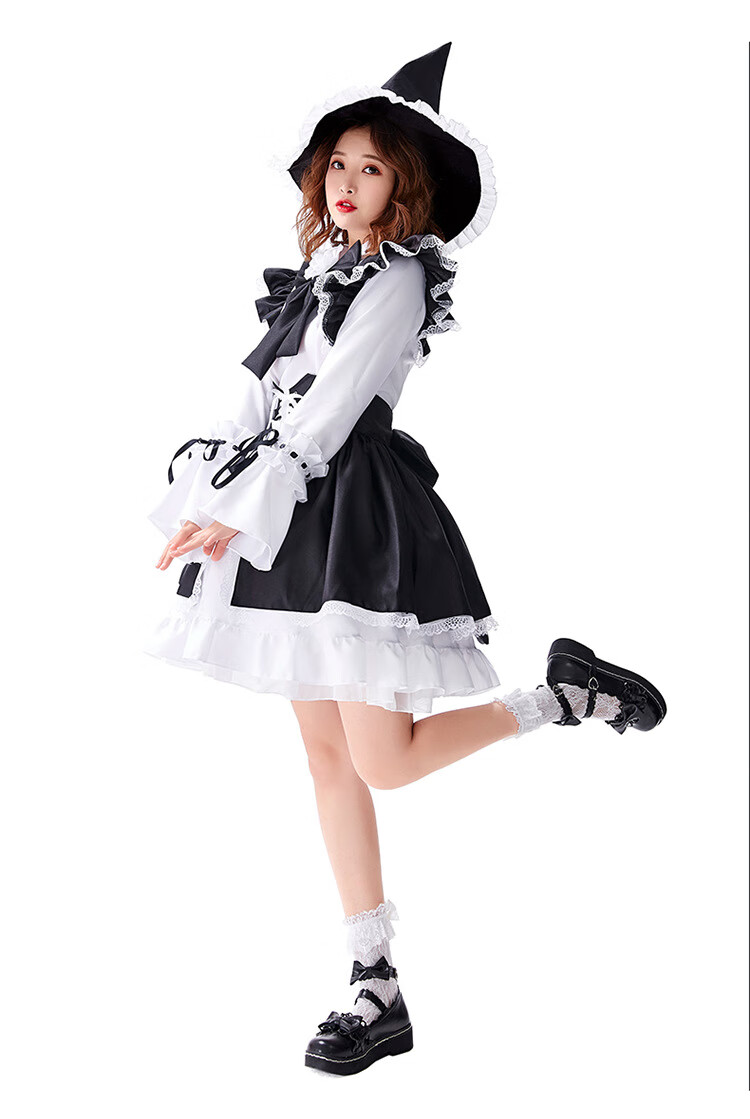 可爱女仆装lolita女装cospla洛丽塔裙子成人女巫万圣节服装大人 黑白