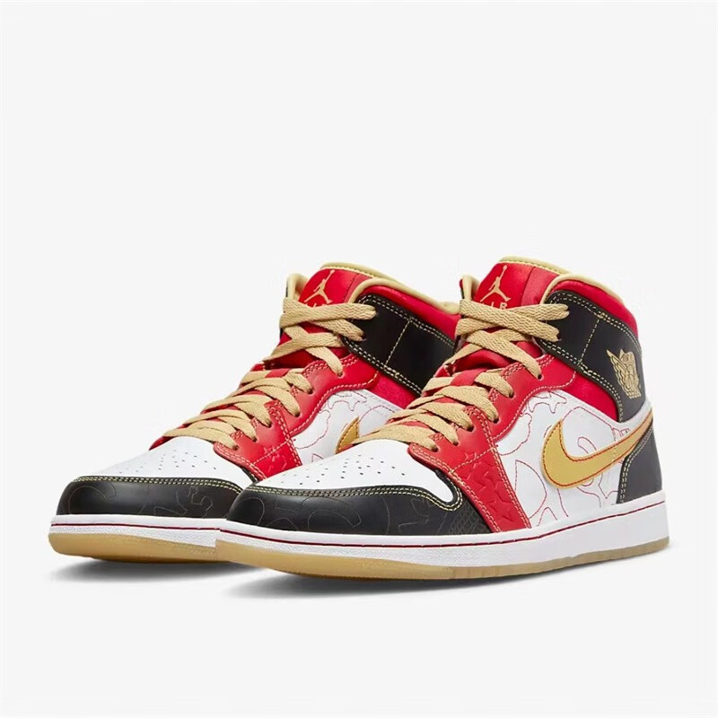 耐克nike air jordan 1 mid aj1白红喜庆潮流复古运动篮球鞋 dv0576