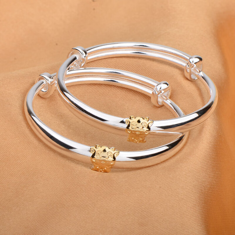 龙姑娘金牛宝宝真银手镯婴儿999足银镯子儿童男女小孩满月银饰手环