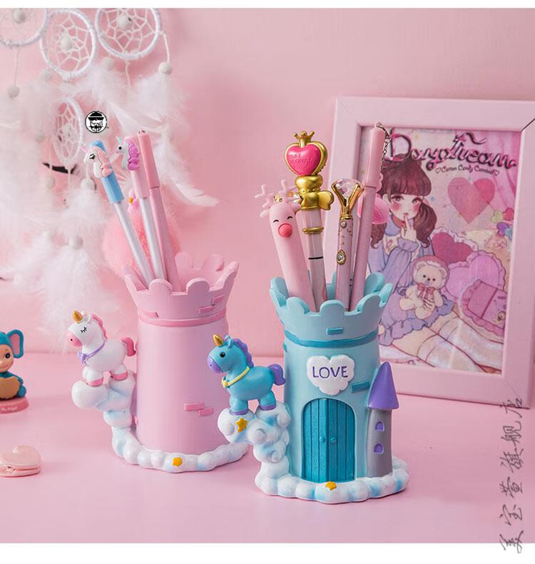 笔筒可爱少女心45岁67岁女童可爱独角兽笔筒创意吹泡泡的女孩小女孩