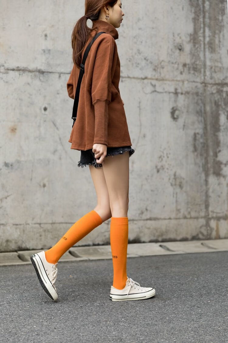 好品质女士长袜美腿袜亮色小腿袜女薄款字母半腿袜潮流韩版学院风长袜