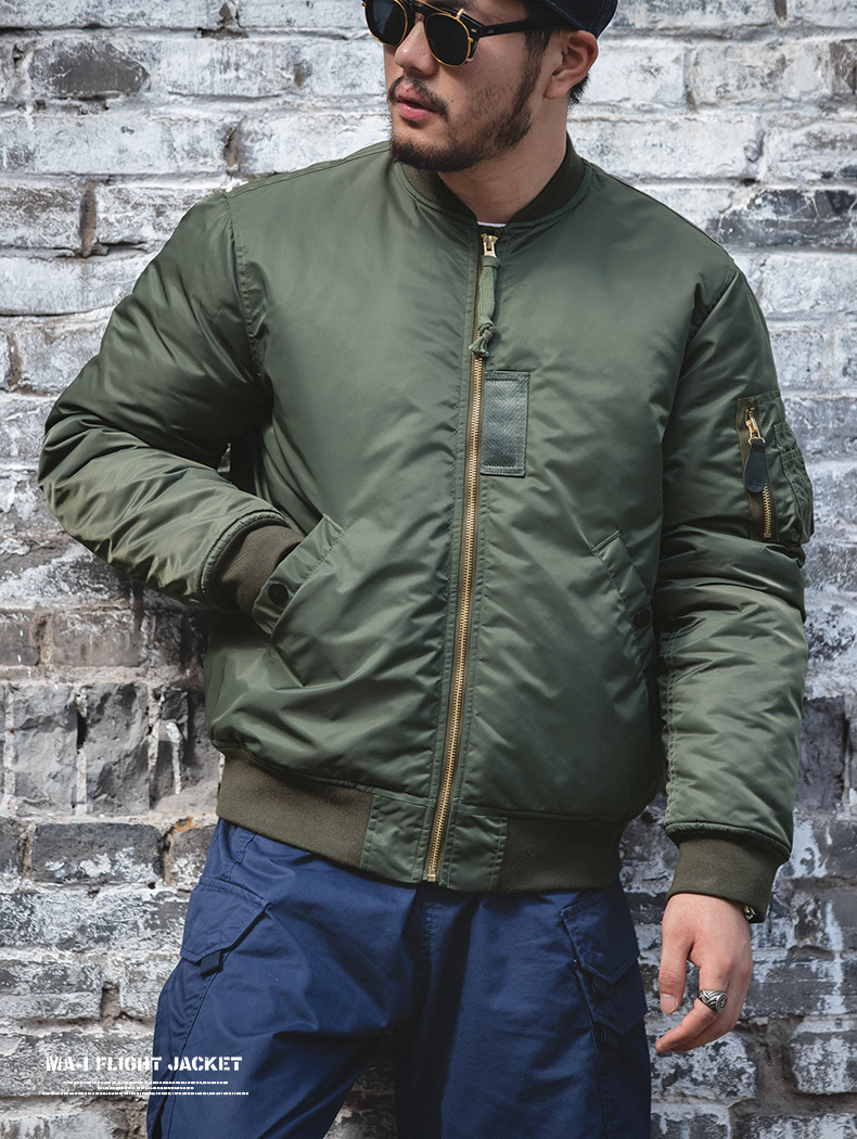 马登工装美式ma1飞行员夹克军绿色短款厚外套棒球棉服男潮衣袄宝蓝l