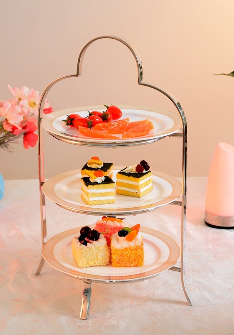 茶歇盘英式三层下午茶点心架婚礼甜品台摆件蛋糕架水果托盘子冷餐茶歇