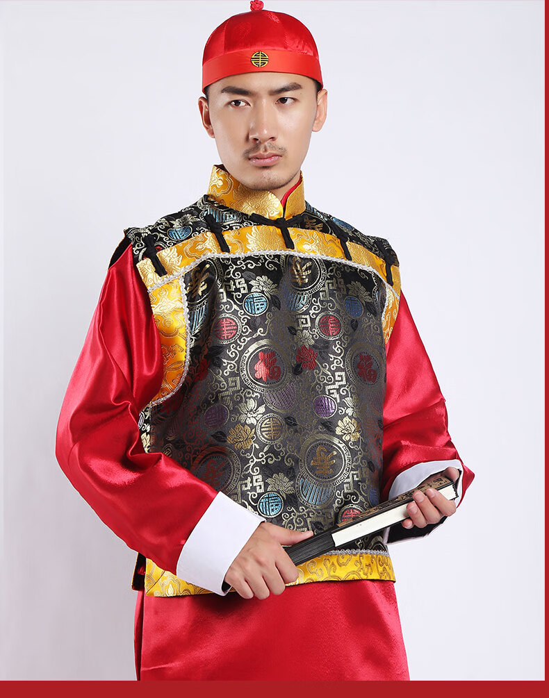 民国中式唐装地主服装复古代长衫演出服套装清朝财主老爷衣服喜庆 黑