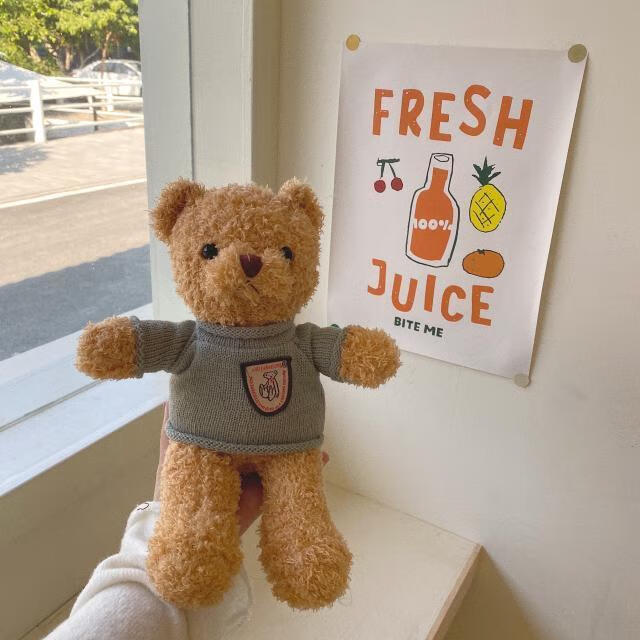 韩国ins可爱红色毛衣熊毛绒泰迪熊学生生日礼物抱熊公仔玩偶情侣条纹