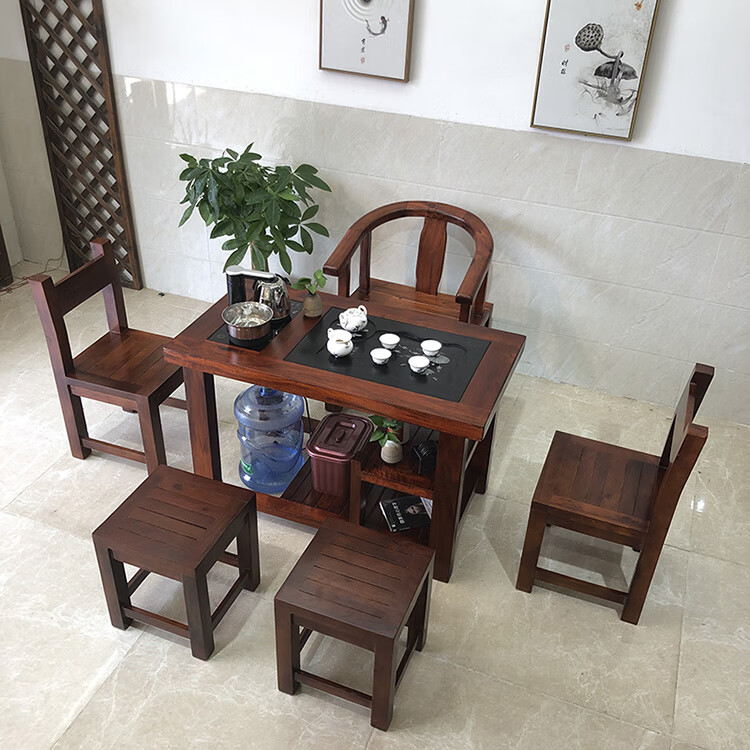 阳台茶桌椅组合办公室茶桌小型原木茶桌家用小茶台实木茶桌1米2几 82
