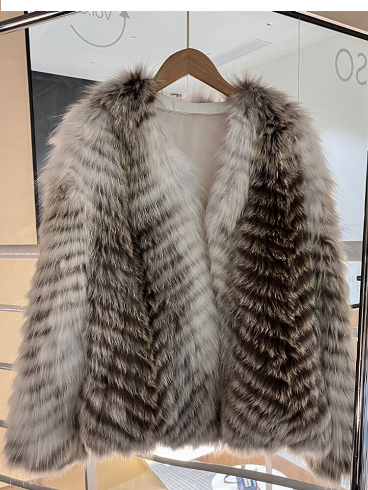 canvaus法国轻奢高端洋气芬兰狐狸毛车条日晖狐皮草外套女气质名媛