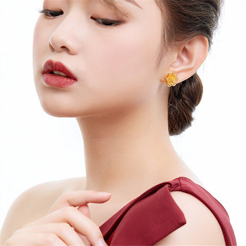 金耳钉女金耳环耳花耳饰妈妈款生日礼物送恋人赠宝宝圣诞惊喜莲花耳钉