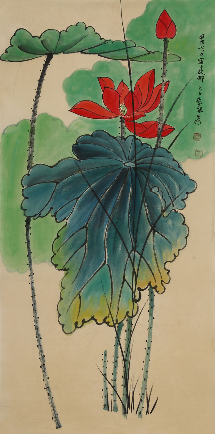 张大千荷花三尺名家花鸟国画纯手绘写意名家字画古玩大师书画收藏纯