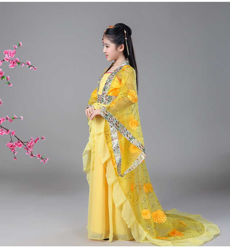 4813岁古装贵妃服装唐朝宫廷拖尾裙长儿童女唐装中国