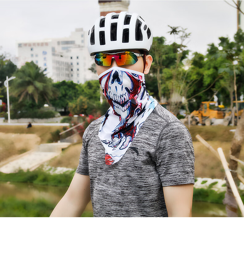 xintown运动头巾印花三角巾跑步骑行健身晒面巾男女骑行面罩骑纹红