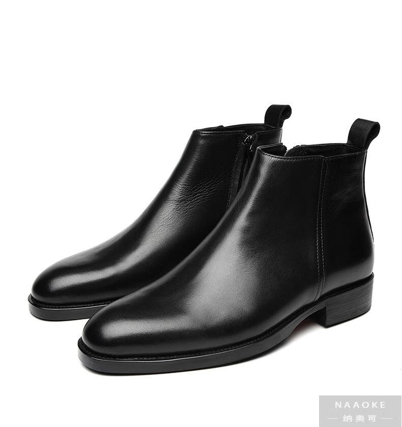 皮毛一体加绒保暖男靴子真皮棉鞋高帮皮鞋切尔西靴男皮靴黑羊毛内里38