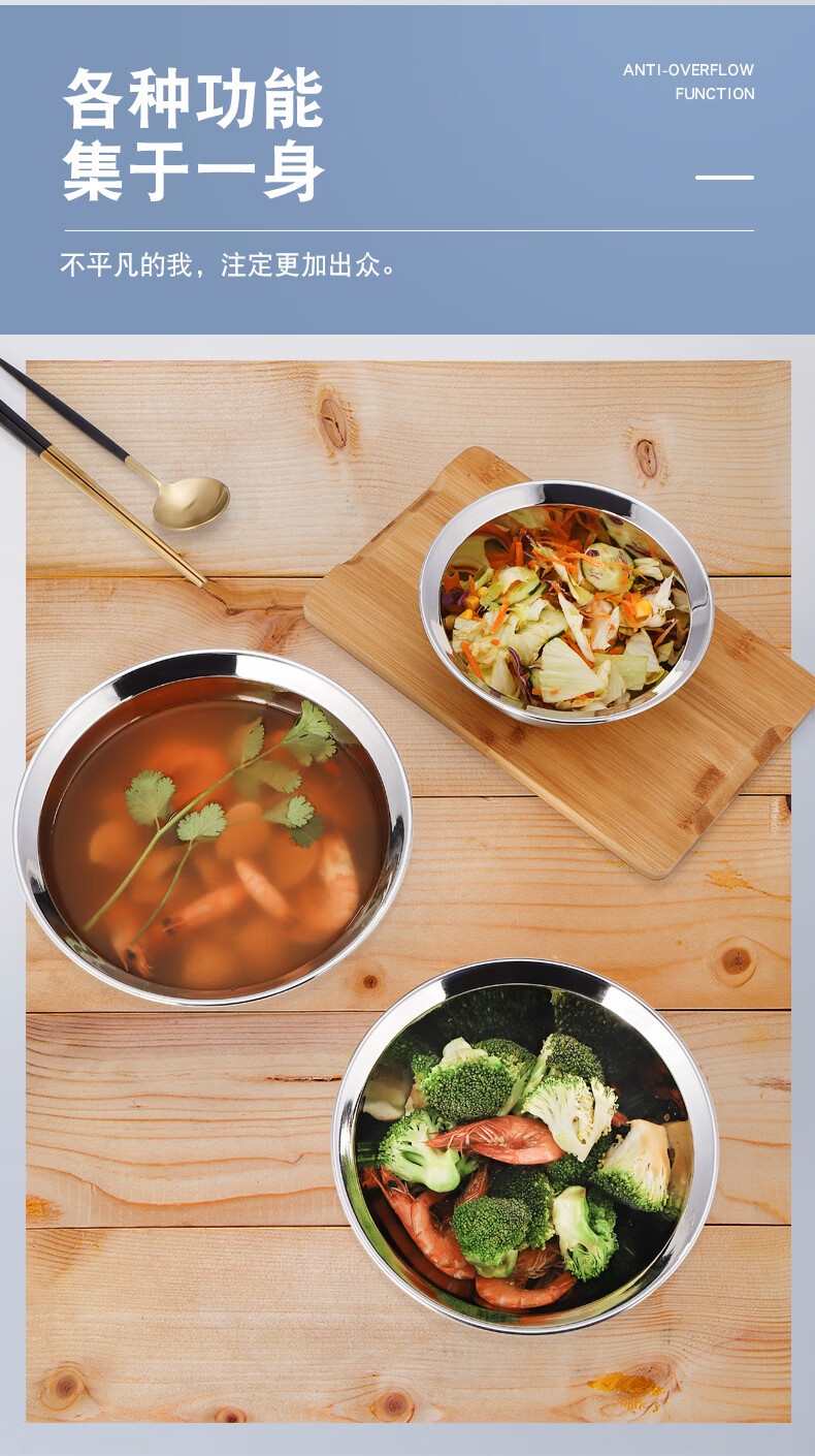 demanke加厚不锈钢盆家用厨房小号菜盆304铁盆汤盆食品级盆子饭盆吃饭